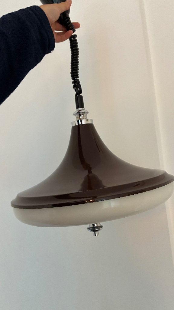 Vintage jaren 70 space age hanglamp – in hoogte verstelbaar, Kunststof, Vintage, Midcentury, Space Age, Overige fittingen, Ophalen of Verzenden
