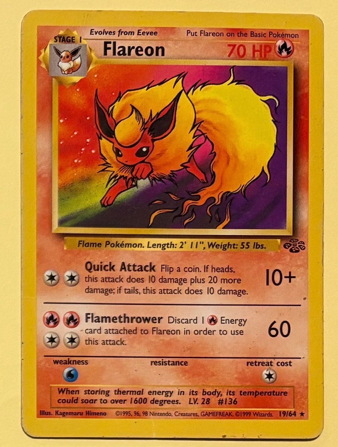 Pokémon Kaart Flareon 19/64, Hobby en Vrije tijd, Ophalen of Verzenden, Gebruikt, Losse kaart