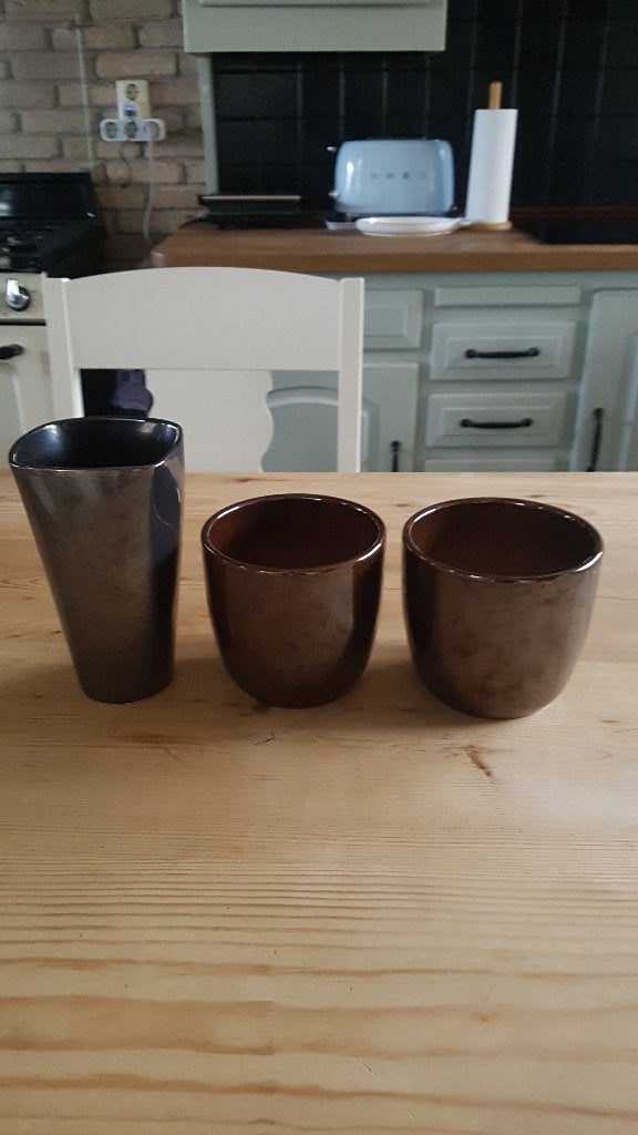Set van 3 bloempotten, bruin, €5 per stuk, Rond, Binnen, Ophalen of Verzenden, Zo goed als nieuw