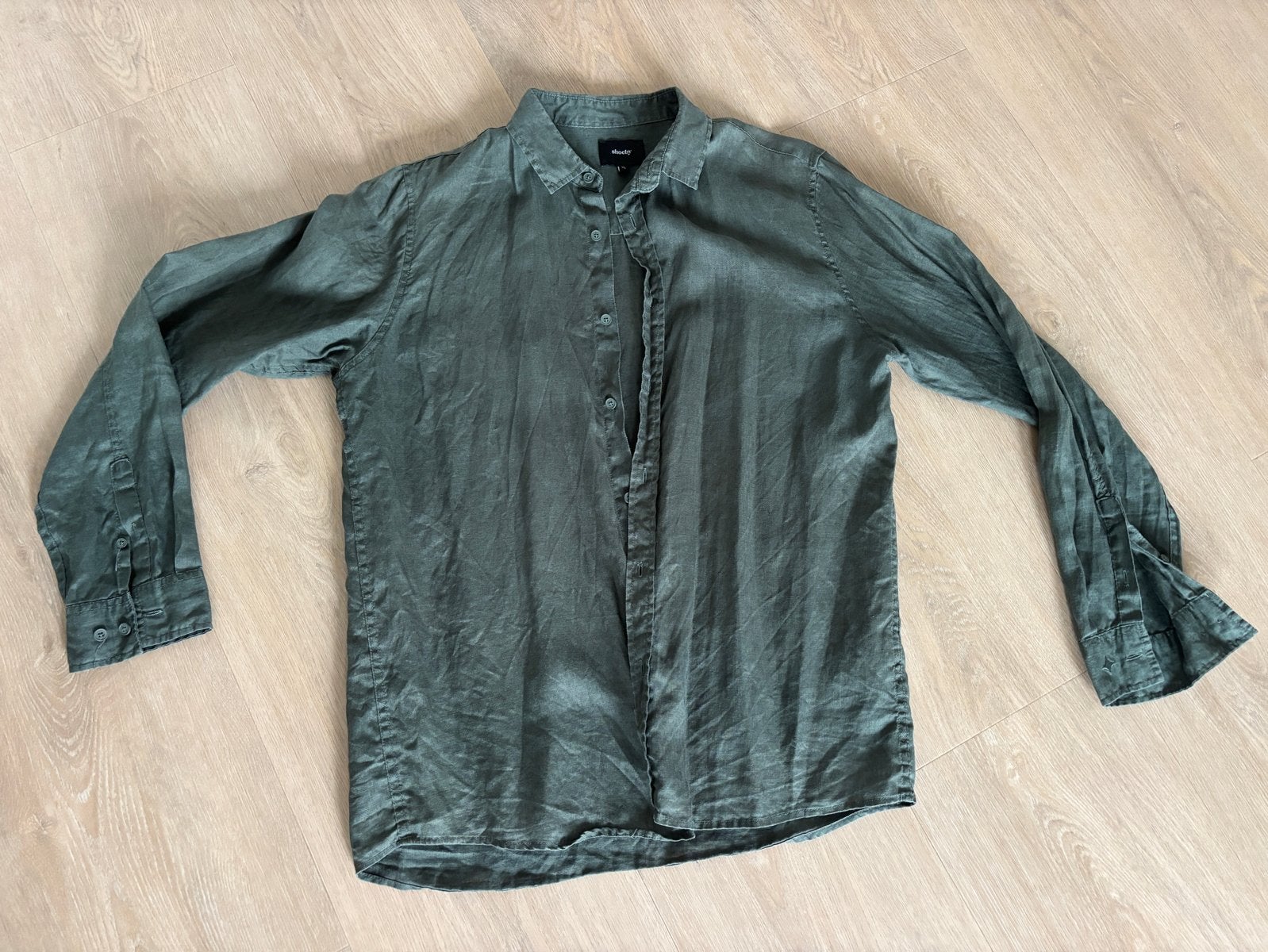 Shoeby 100% Linnen Heren Overhemd - Maat XL, Ophalen of Verzenden, Gedragen, Groen, Halswijdte 43/44 (XL)