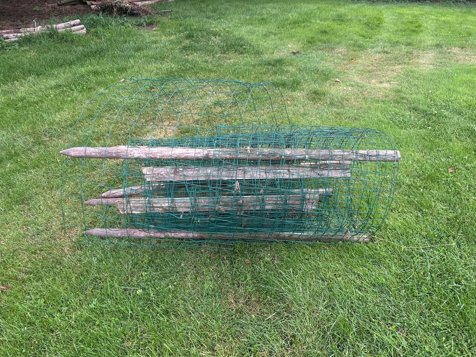 Groen gaas met houten palen, Ophalen, Gebruikt, 20 meter of meer, Gaas