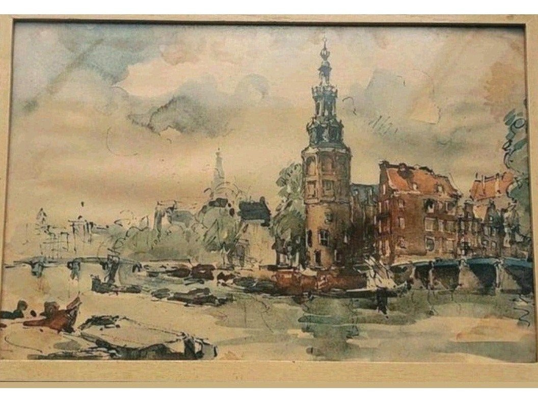 Jan Korthals... Oude Schans/ Montelsbaantoren.. Amsterdam..., Antiek en Kunst, Ophalen of Verzenden