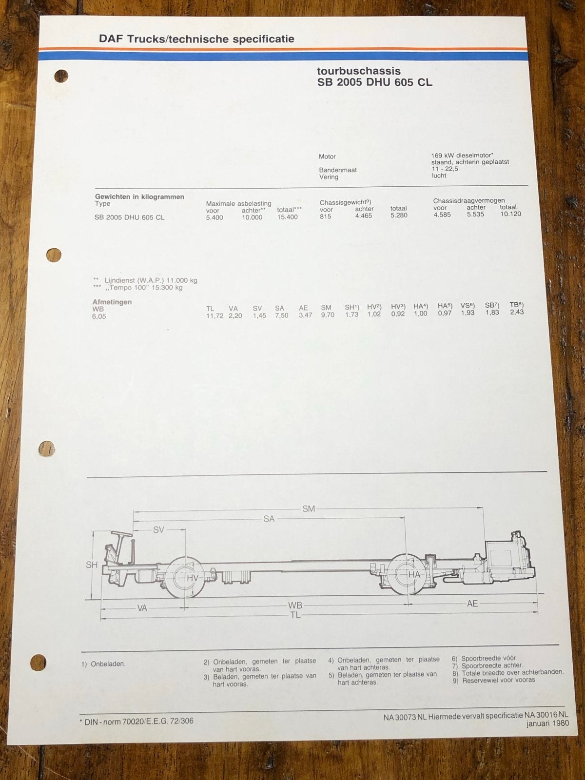 DAF SB 2005 DHU 605 CL Tourbuschassis Specificatie, Ophalen of Verzenden, Gelezen, Overige merken