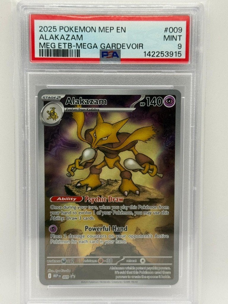 Alakazam Pokémon Kaart PSA 9 MINT - MEP EN #009, Ophalen of Verzenden, Nieuw, Losse kaart, Foil