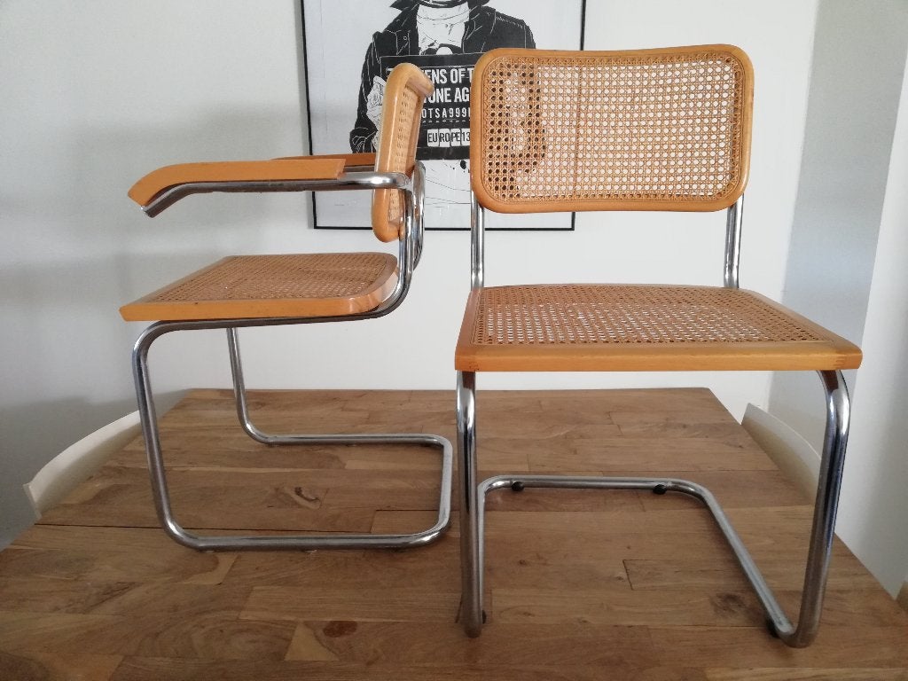6x thonet stijl Breuer Cesca buisframe stoel rotan webbing