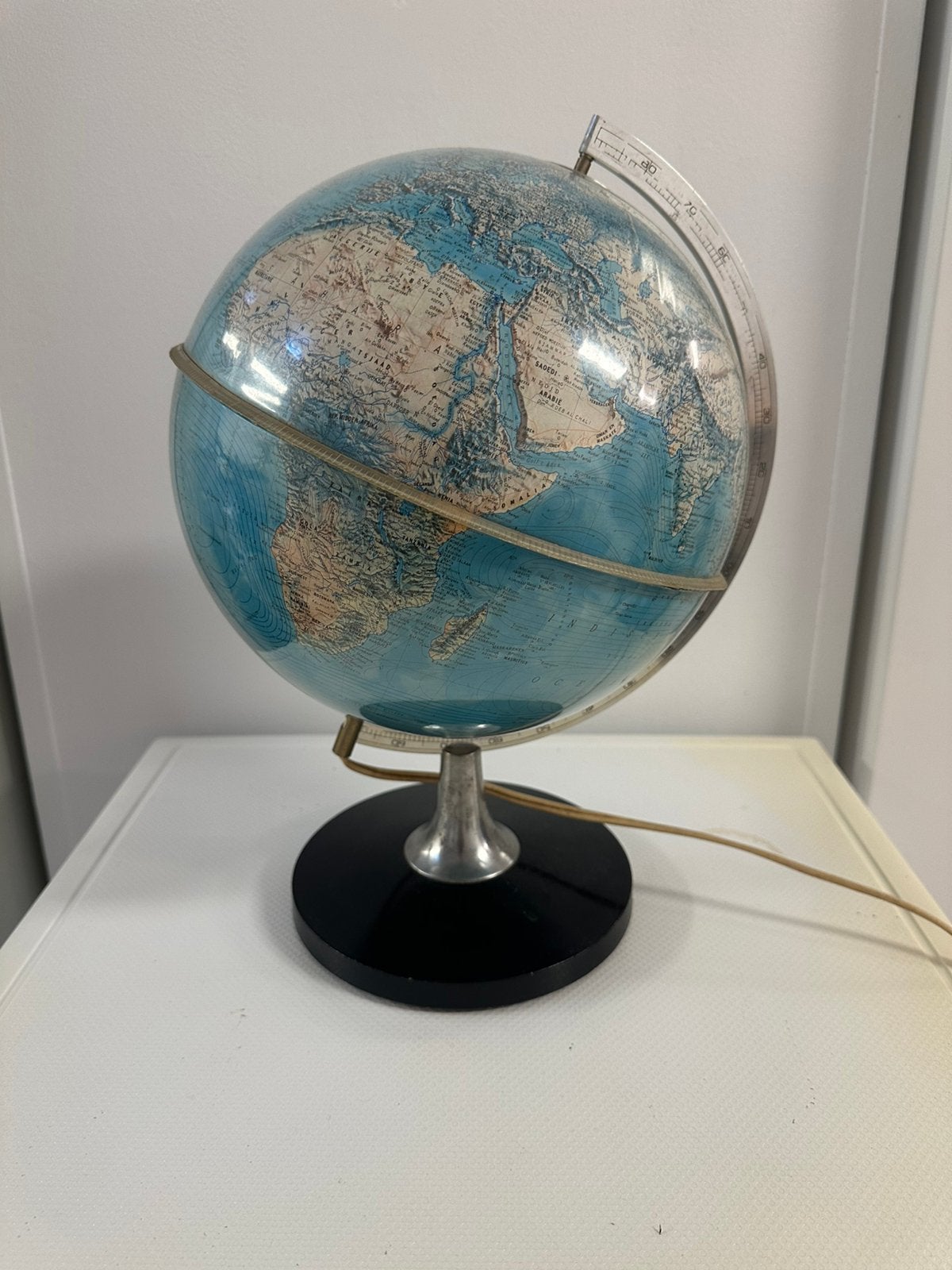 Vintage verlichte wereldbol jaren 70  retro globe lamp, Ophalen of Verzenden, Verlicht, Zo goed als nieuw