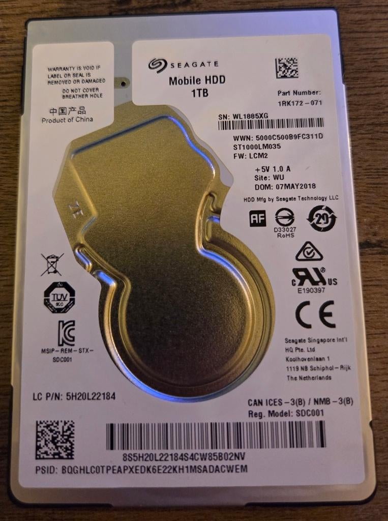 Seagate Mobile 1TB hdd (S1000LM035), Intern, Gebruikt, Ophalen of Verzenden, Desktop