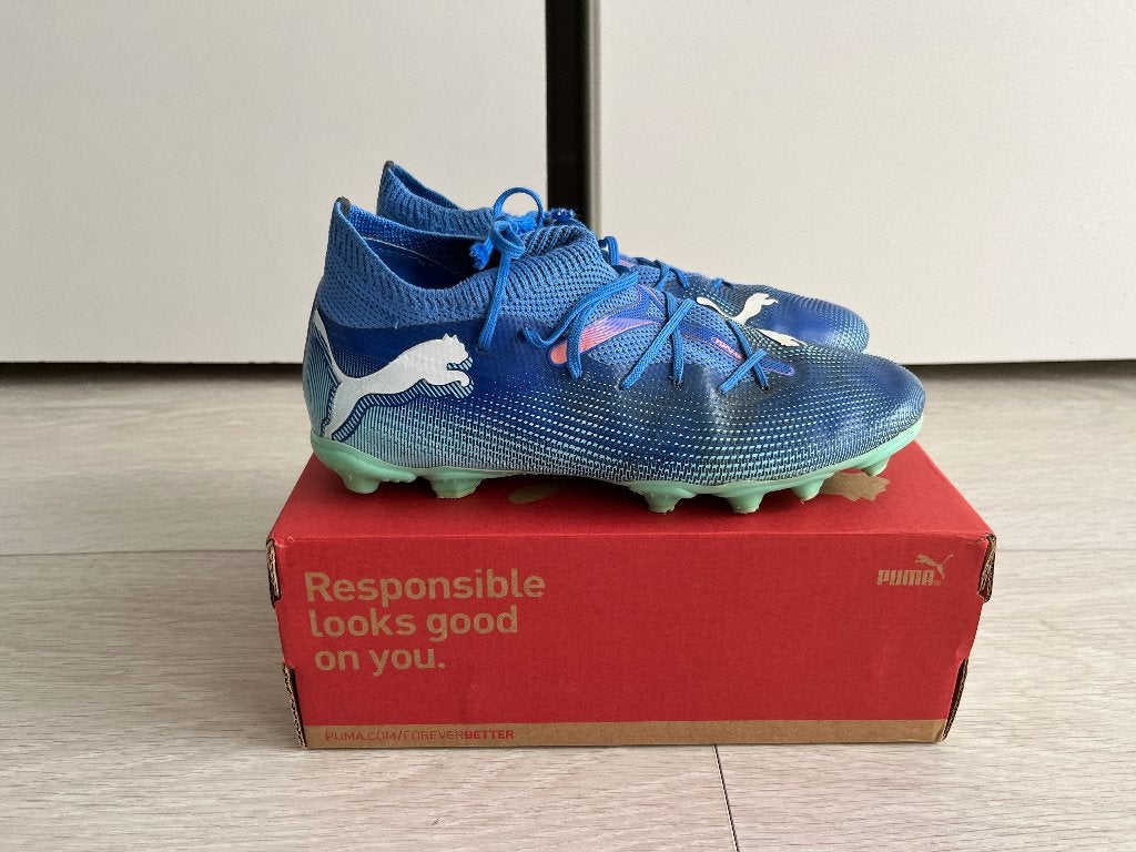 ZGAN Puma Future 7 Match Voetbalschoenen Blauw Groen, Mt. 37, Sportschoenen, Puma, Ophalen of Verzenden, Zo goed als nieuw