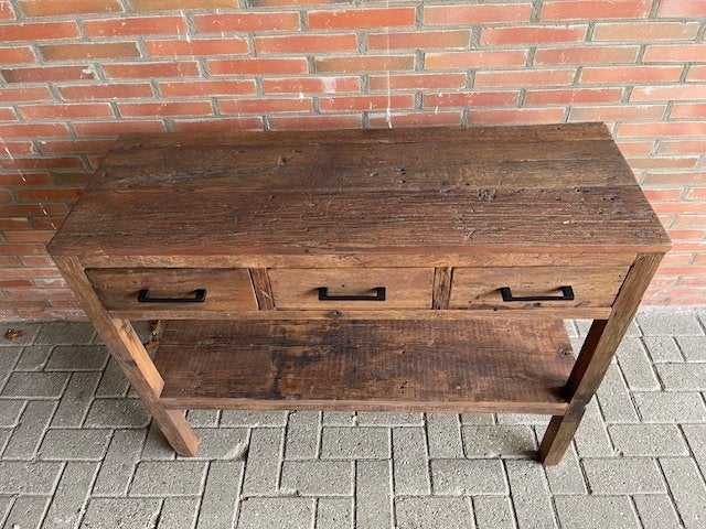 Sidetable 110 cm massief oud hout 3 X LA  voorraad ACTIE, Huis en Inrichting, 100 tot 150 cm, Nieuw, Ophalen of Verzenden, 3 of 4 laden