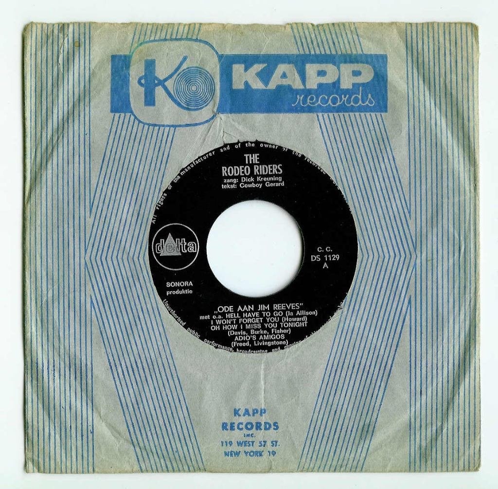 The Rodeo Riders - "Ode aan Jim Reeves", single uit 1965, Ophalen, Gebruikt, 7 inch