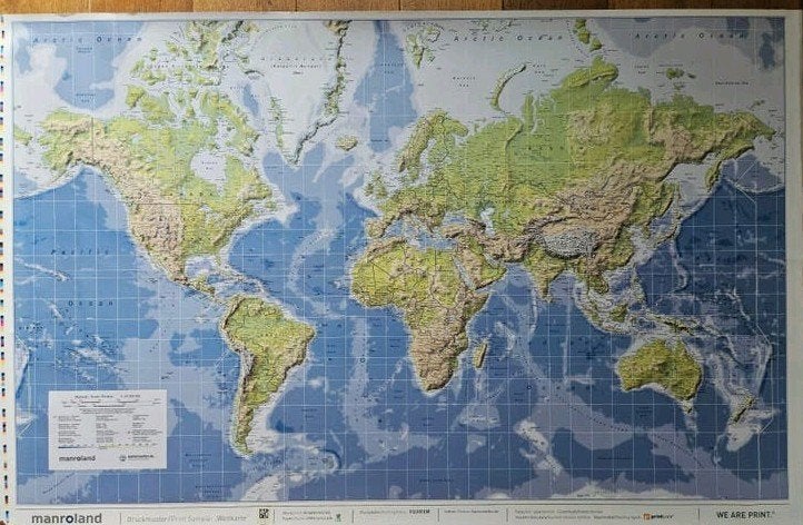 Poster: Grote Wereldkaart op stevig papier, Ophalen, 2000 tot heden, Nieuw, Landkaart