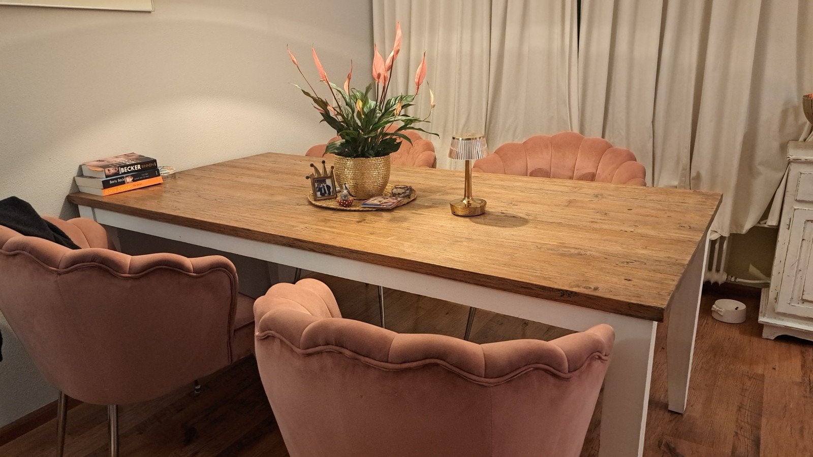 Eettafel 1 x 2 meter - Houten blad met witte poten, Huis en Inrichting, Ophalen, Gebruikt, 50 tot 100 cm, Vijf personen of meer