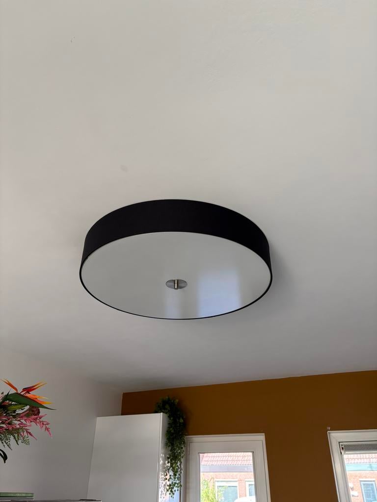 Qazqa plafondlamp lamp plafonniere 70cm zwart wit, Huis en Inrichting, Lampen | Plafondlampen, Ophalen, Zo goed als nieuw, Glas