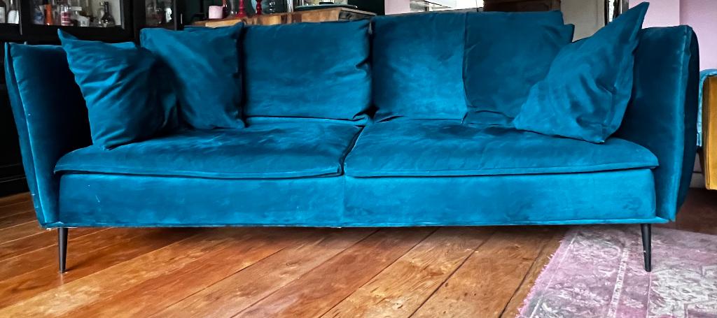 3 zitsbank kleur blauwgroen - najaar 2022, Ophalen, 100 tot 125 cm, Driepersoons, Vintage, warm, boho