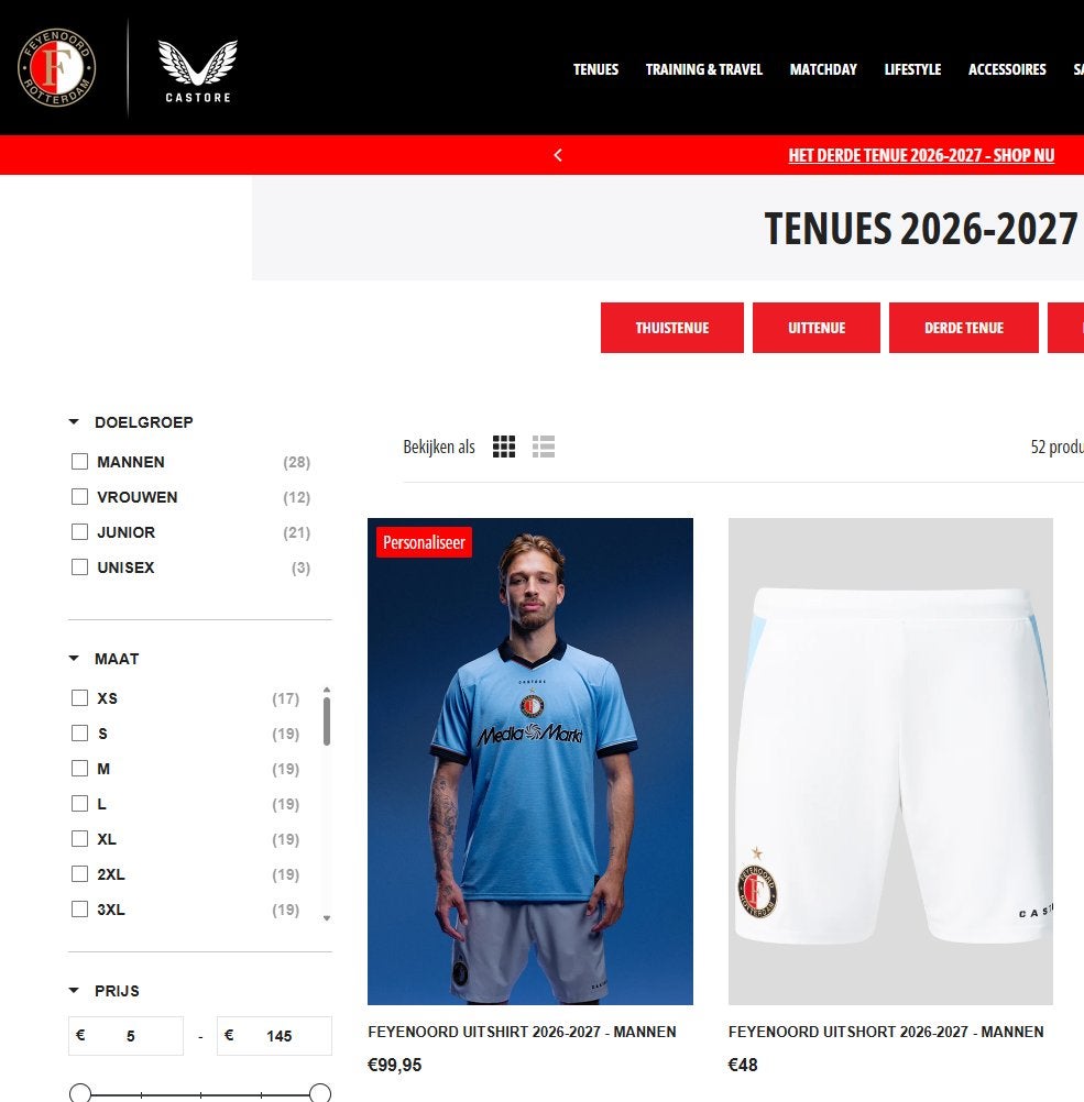 Feyenoord Fanshop tegoed € 99,95, Tickets en Kaartjes, Eén persoon, Cadeaubon