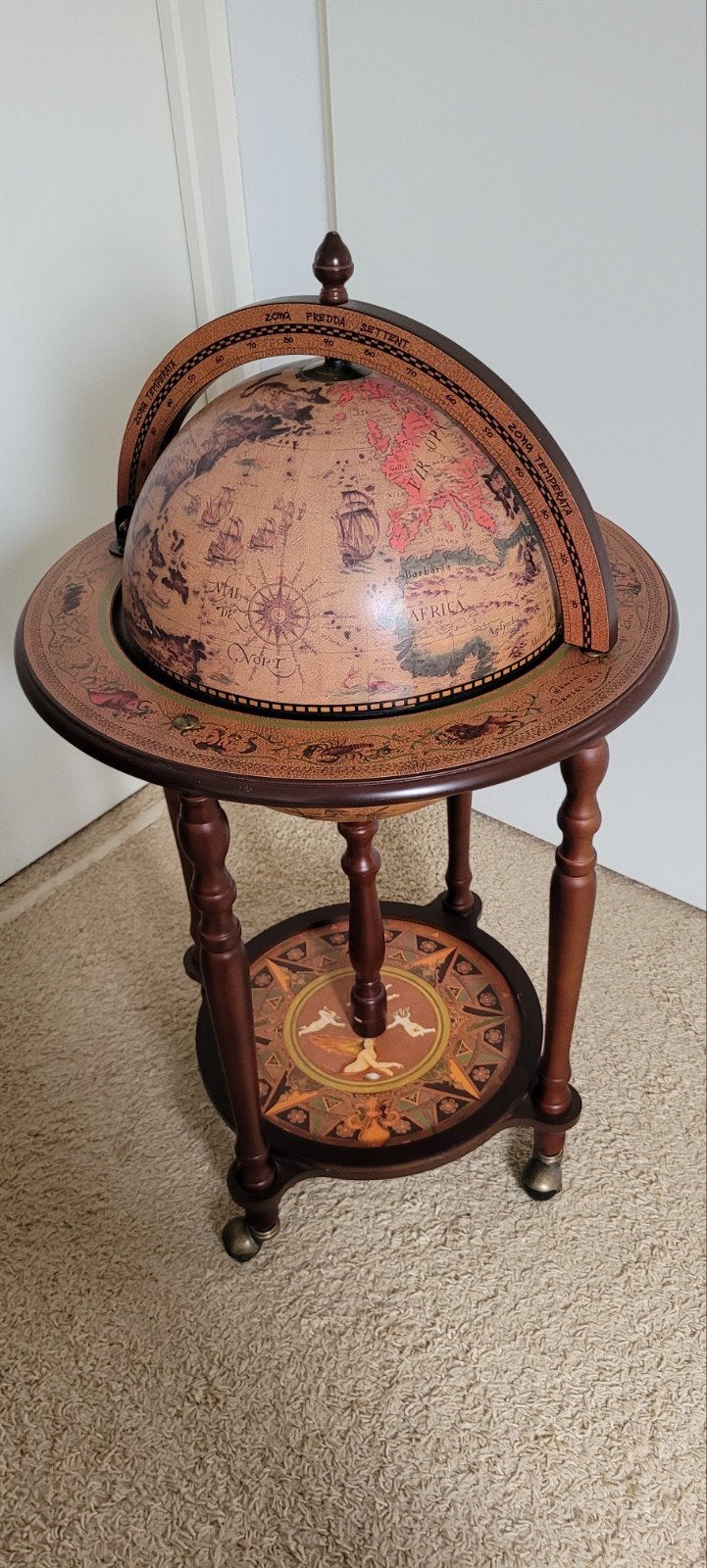 Brulo Wereldbol Globe Bar Wijnrek 33 cm Bruin Vespucci, Ophalen, Nieuw