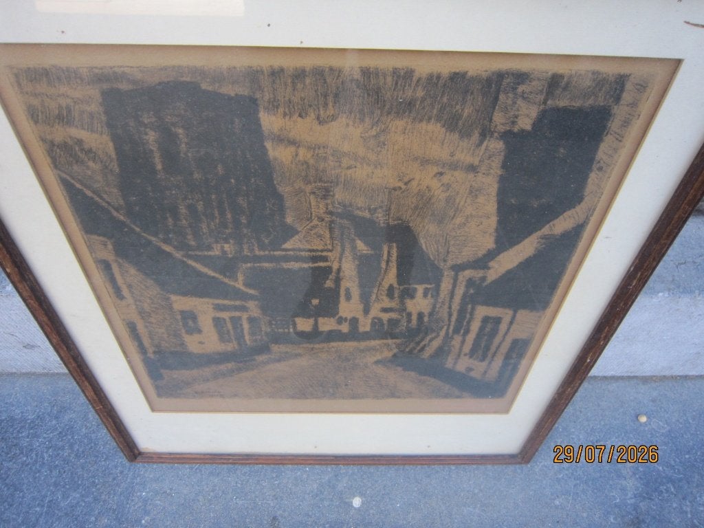 ALPHONS BLOMME, Belgische . . Etser, Ets van Lissewege, Antiek en Kunst, Kunst | Etsen en Gravures, Ophalen, Ets, 1900 - 1949