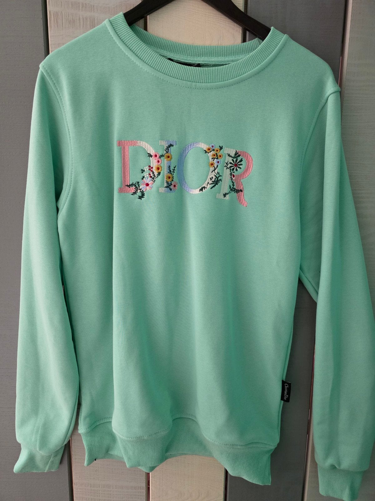 Dior Trui met Geborduurde Bloemen - Mintgroen, Kleding | Dames, Truien en Vesten, Maat 42/44 (L), Ophalen of Verzenden, Zo goed als nieuw