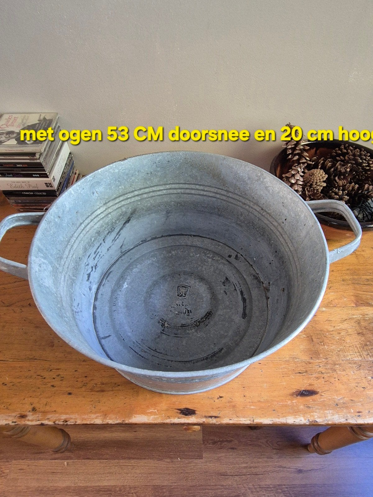 Vintage Zinken Wastobbe met Handvatten - 53 cm Doorsnee, Ophalen of Verzenden