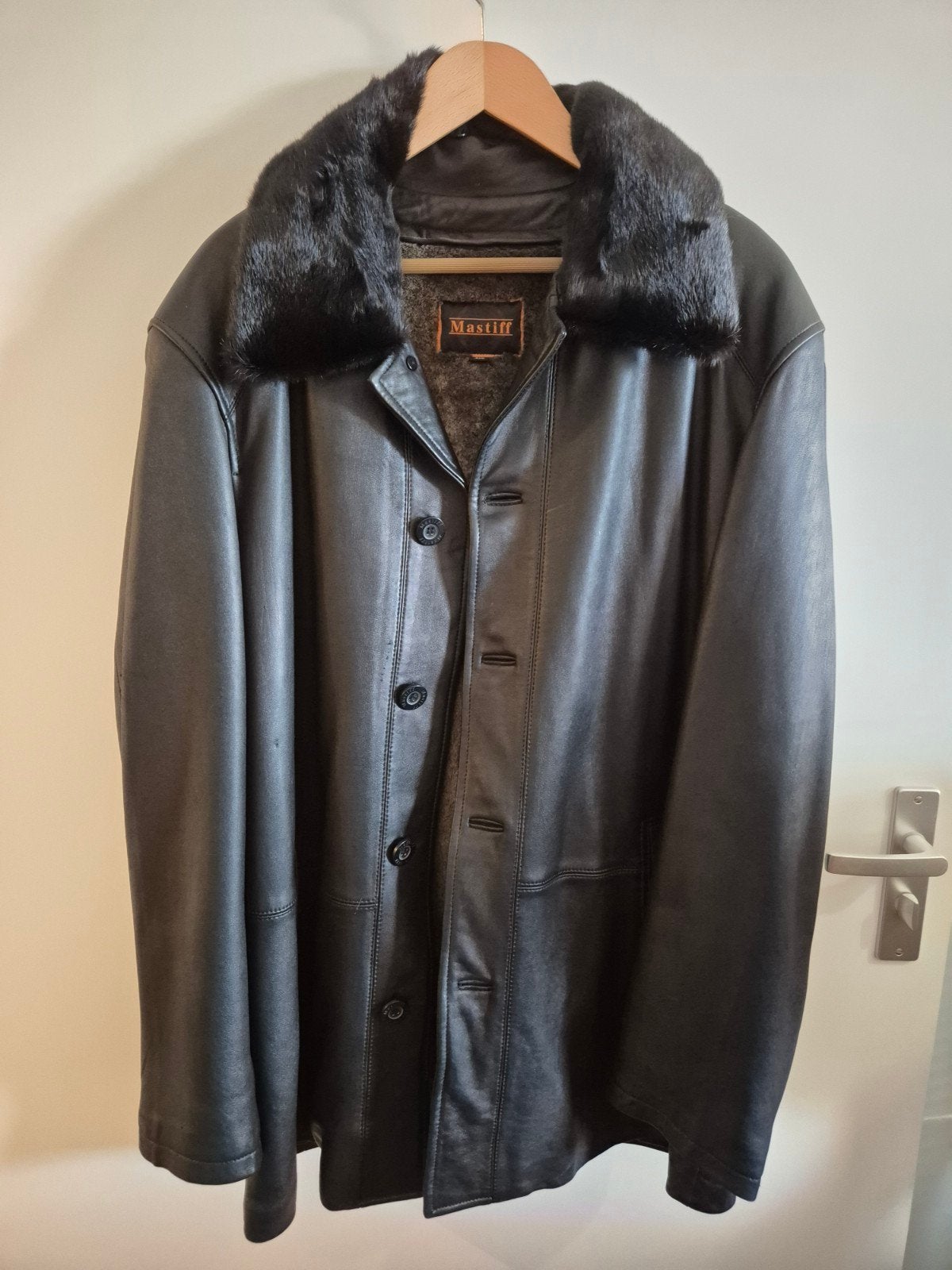 Vintage Mastiff Leren Jas met Bontkraag - Erg Warm, Mastiff, Zwart, Maat 56/58 (XL), Ophalen of Verzenden