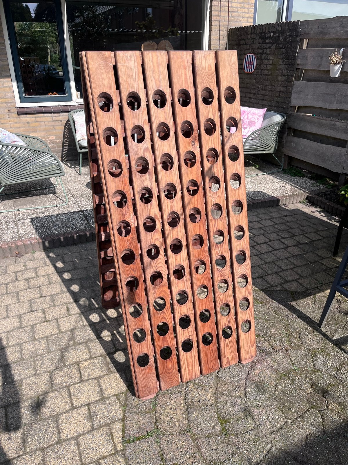 Houten champagne/wijnrek voor 120 flessen, Huis en Inrichting, Ophalen, Gebruikt, 25 flessen of meer, 75 – 100