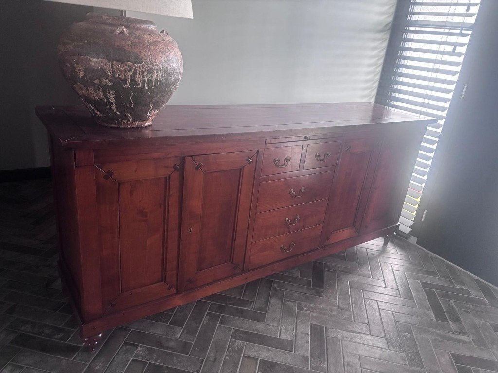 Kersenhouten dressoir kast - 224 cm breed, Ophalen, Met plank(en), Gebruikt, 200 cm of meer