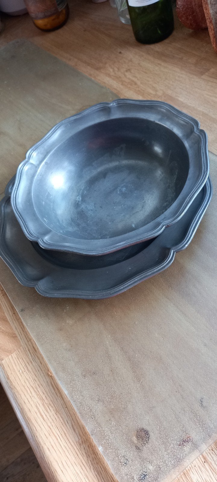 Vintage Tinnen Set met mooie rand., Antiek en Kunst, Ophalen of Verzenden