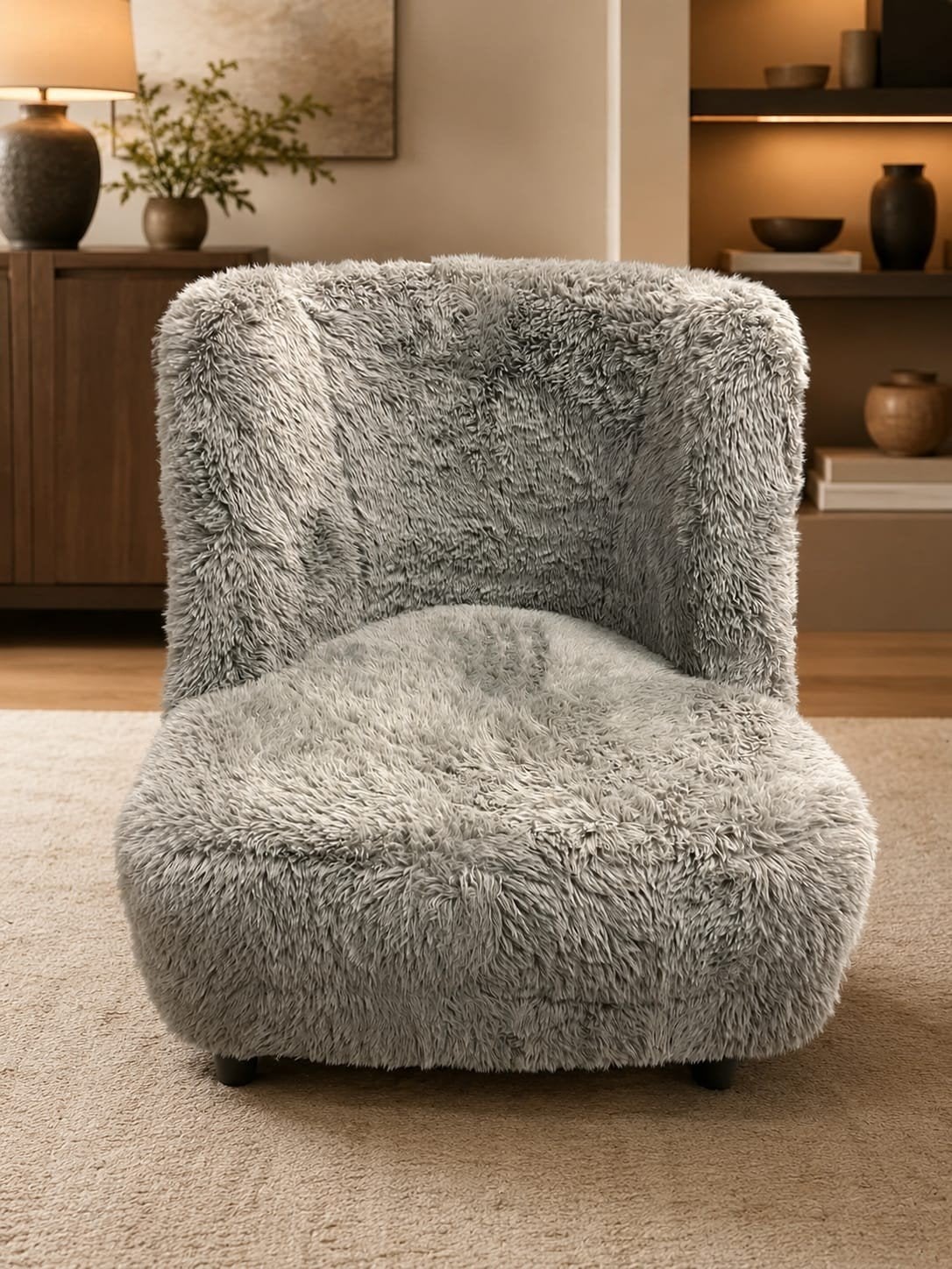 Comfortabele grijze fluffy stoel, Ophalen, Zo goed als nieuw, Modern, Comfortabel, Fluffy, Eén