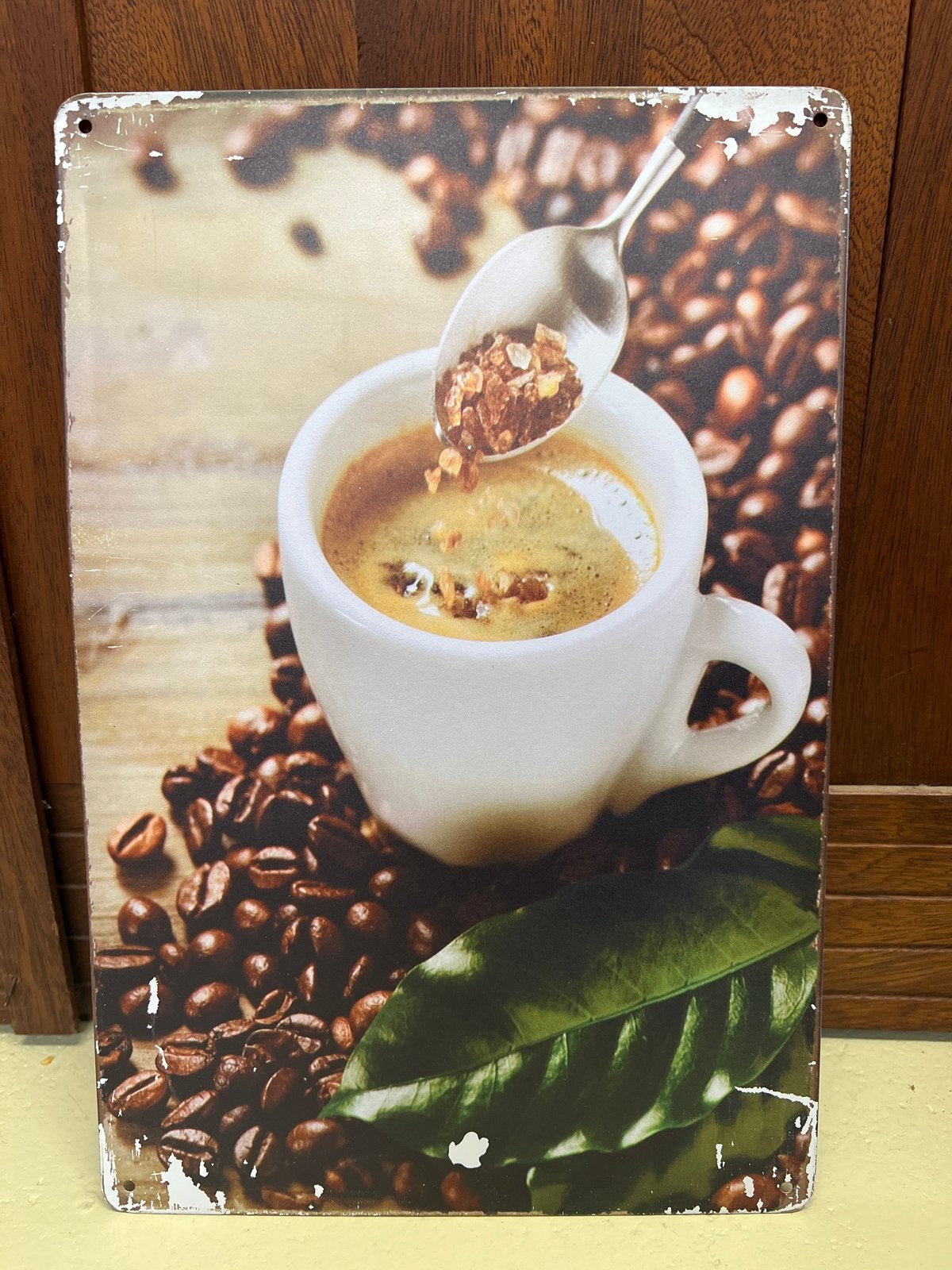 Metalen wandbord koffie met bonen en lepel, Metaal, 30 cm, 20 cm, Ophalen of Verzenden