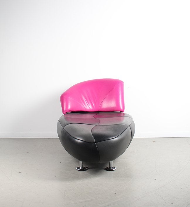 1x Leolux Kikko Chaise Lounge Zwart/Grijs/Roze Leer –Geblokt, Niet ingevuld, Niet ingevuld, Leer, Ophalen of Verzenden