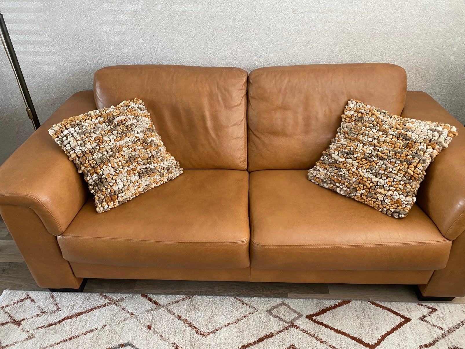 Bank leer 2.5 zits cognac, Ophalen, Comfort, Gebruikt, 150 tot 200 cm