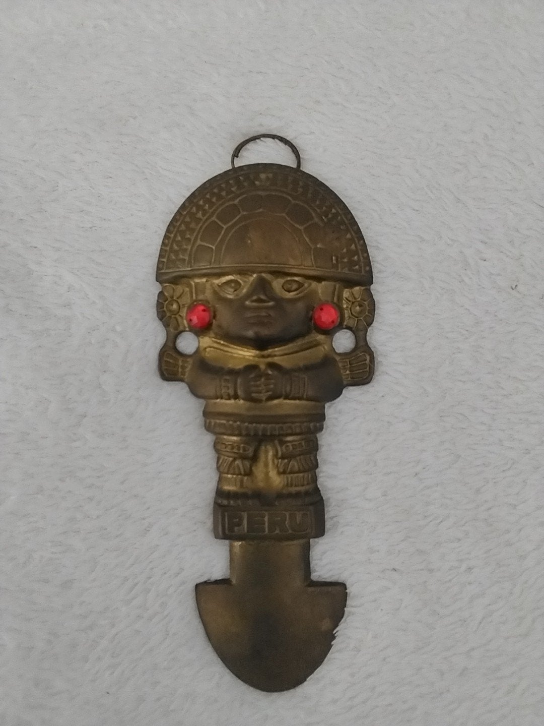 Vintage Peruaans koperen beeldje - Wanddecoratie, Goud, Op te hangen, Ophalen of Verzenden, Overige herkomsten