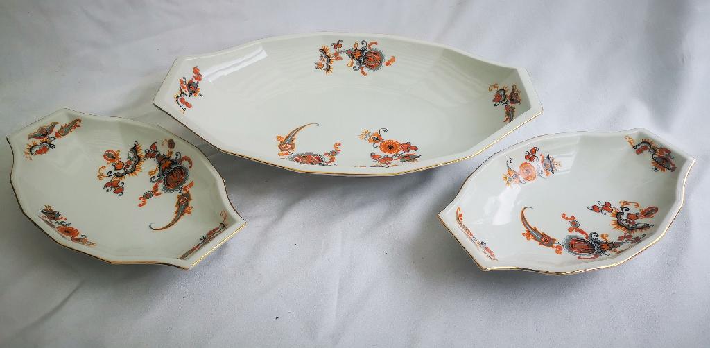 3 Art Deco schalen handbeschilderd gebakstel Petrus Regout, Antiek en Kunst, Ophalen of Verzenden