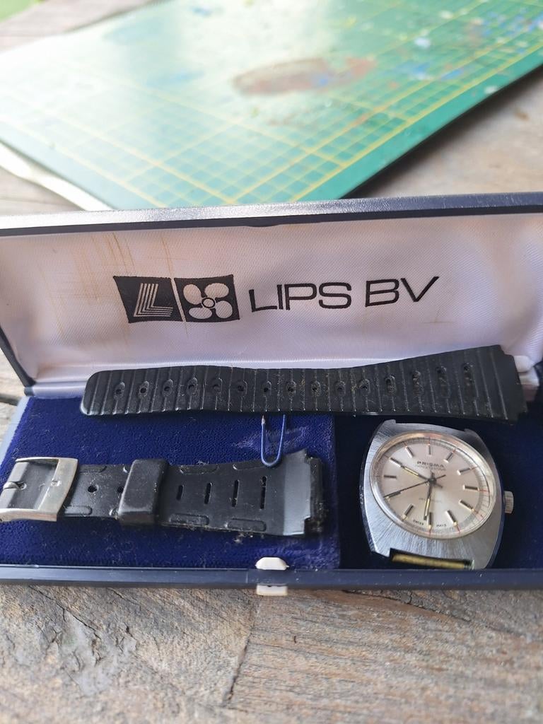 Vintage Prisma horloge - Zilverkleurig met leren bandje, Staal, Polshorloge, Ophalen, Overige merken