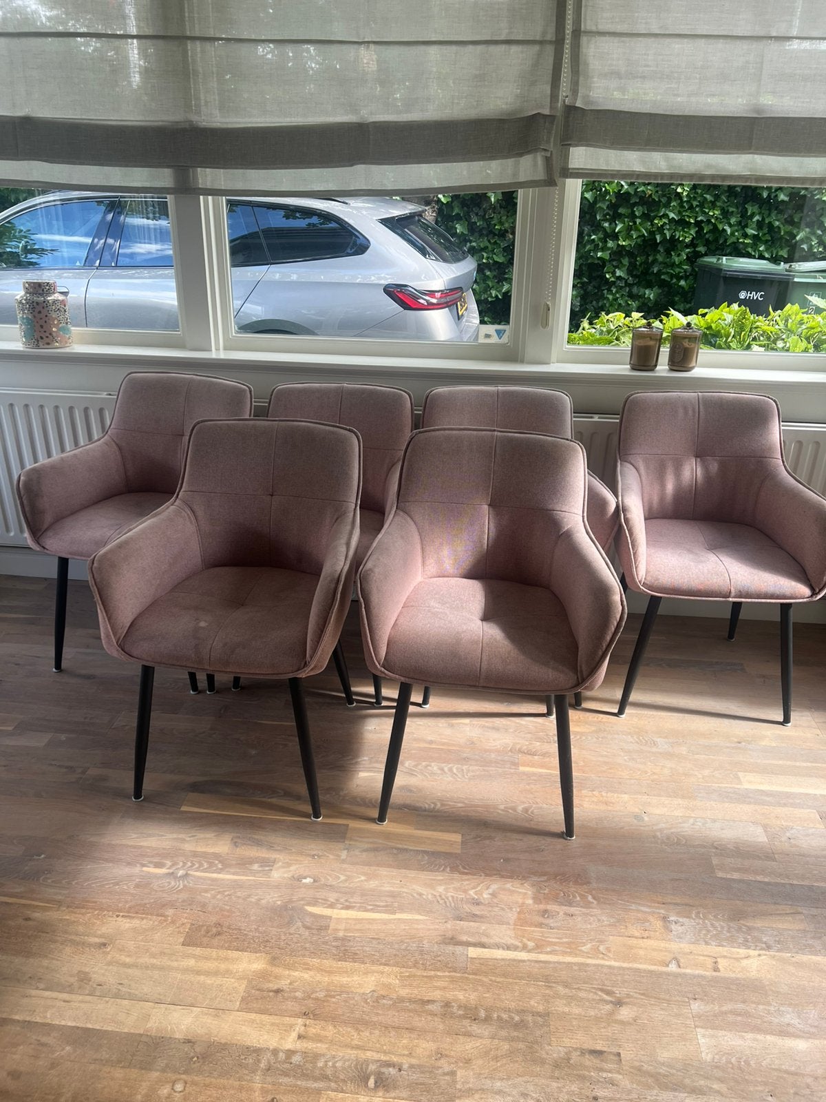 6 roze stoelen voor 35 euro, Ophalen, Gebruikt, Overige kleuren, Stof