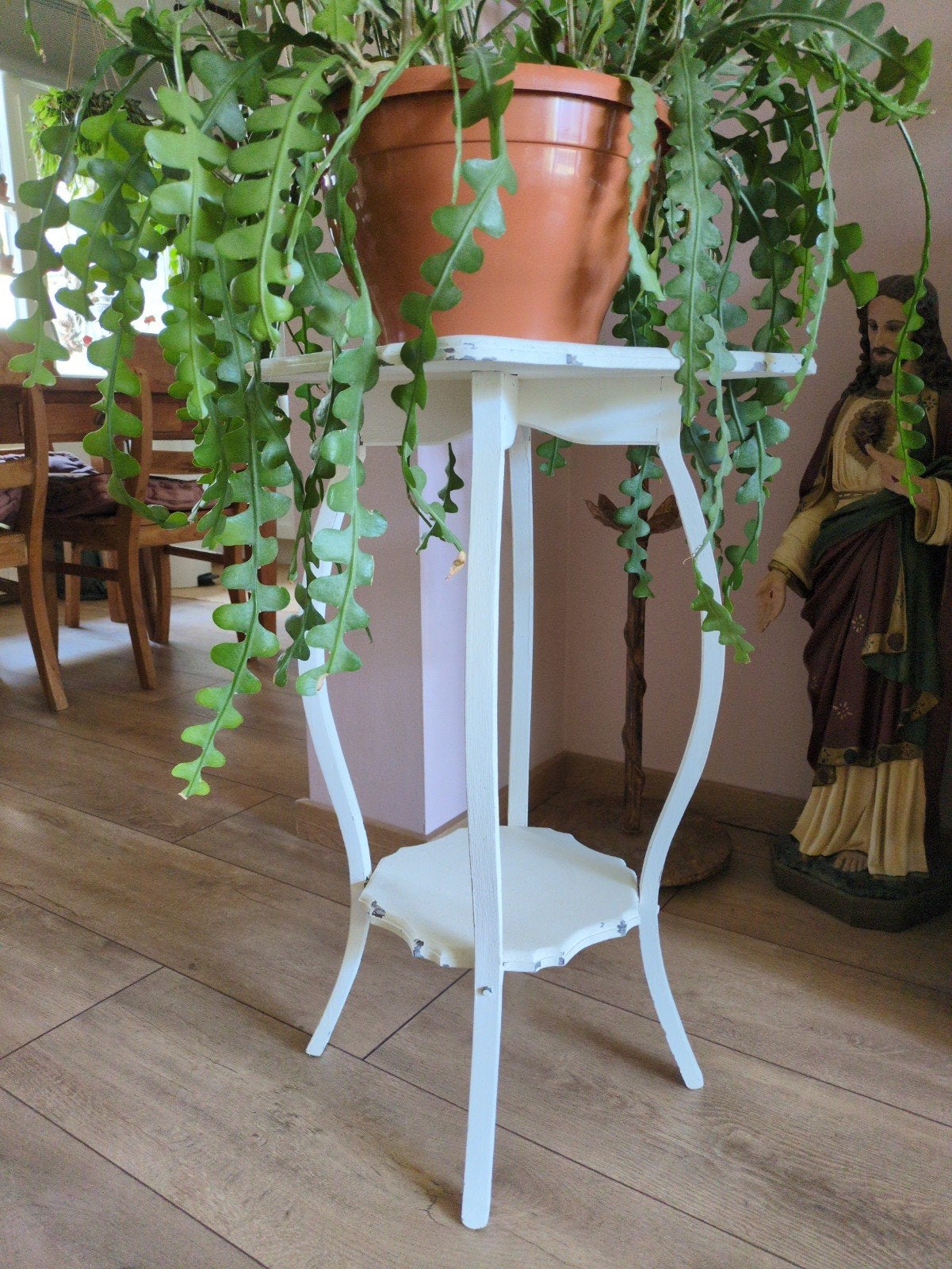 Brocant wit bijzettafeltje / plantentafeltje, Ophalen, Minder dan 55 cm, Gebruikt, Antiek, Landelijk, Brocante