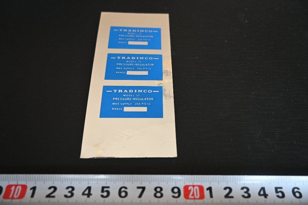 sticker TRADINCO Model 30 Pressure Regulator, Ophalen of Verzenden, Zo goed als nieuw