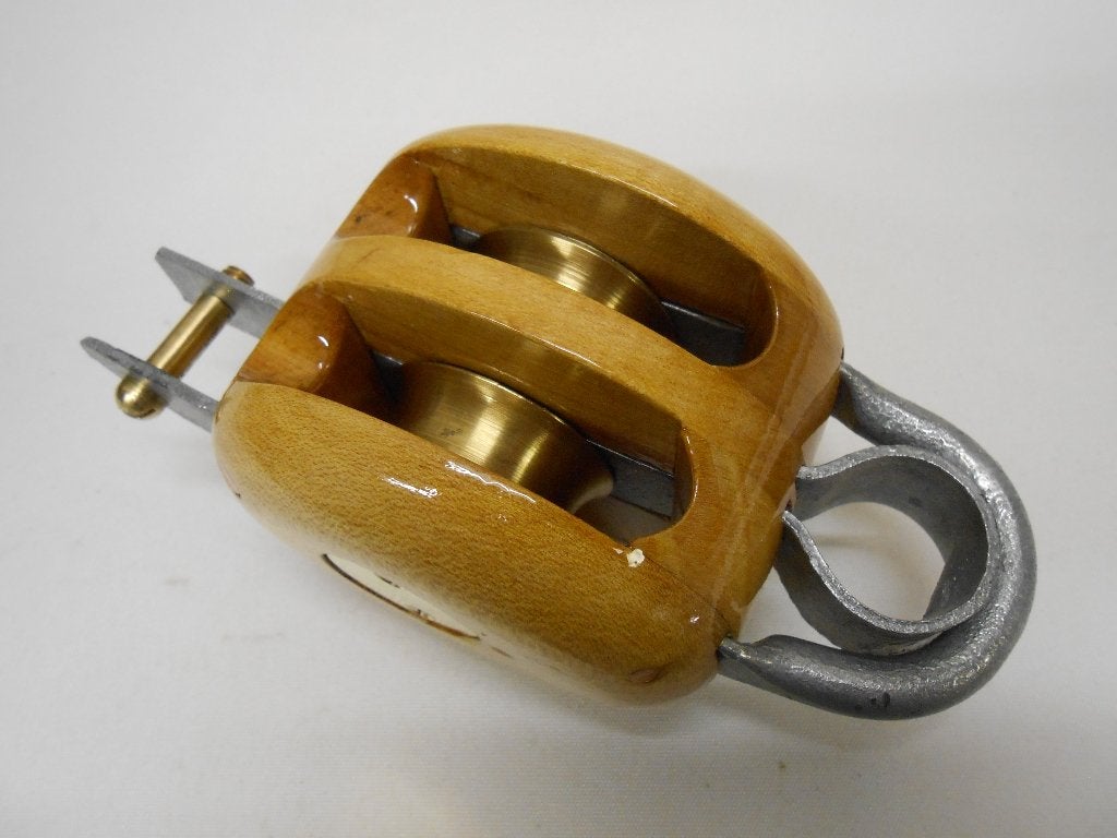 Houten Blok / Katrol, dubbelschijfs + hondsvot, 12 mm, 2 st, Ophalen of Verzenden, Nieuw, Lijn of Blok