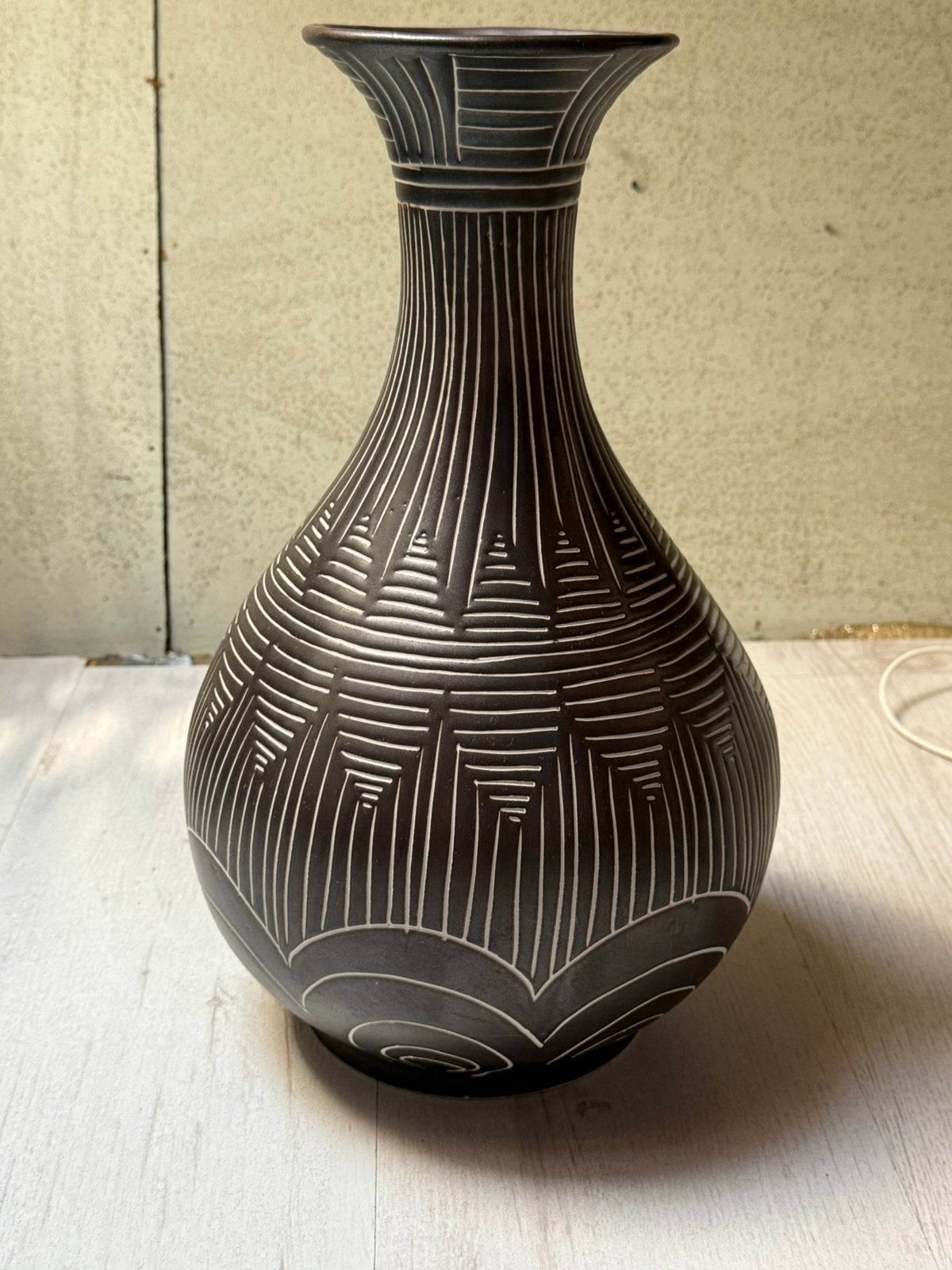 Fairtrade decoratieve vaas bruin patroon wereldwinkel, Ophalen
