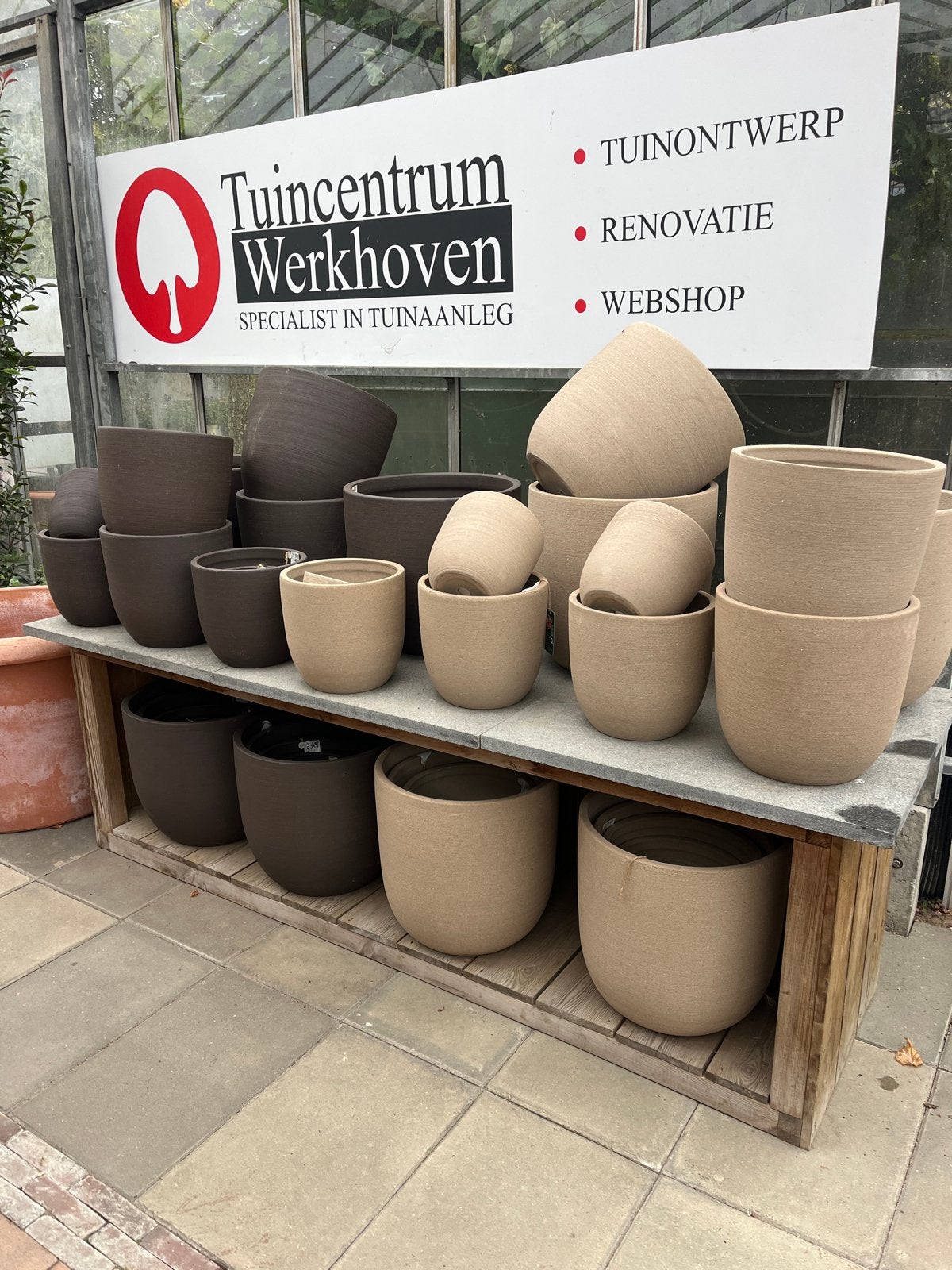 Duurzame buitenpotten van gerecycled klei, 25 tot 40 cm, Balkon, Rond, Nieuw