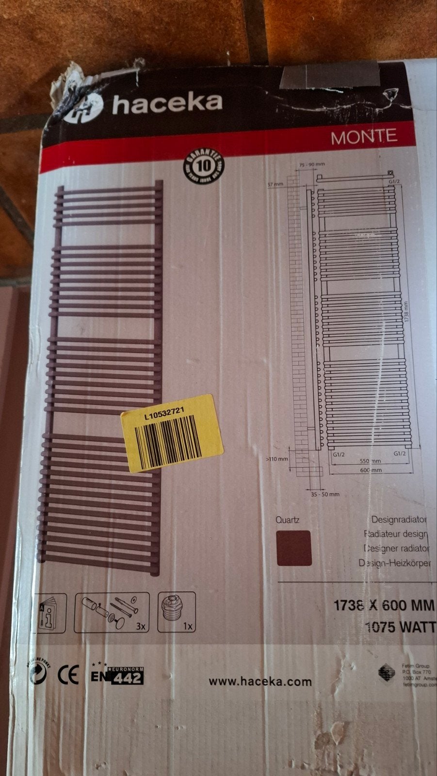 Haceka Monte Designradiator Quartz 1738x600mm 1075W, Ophalen, Nieuw, Radiator