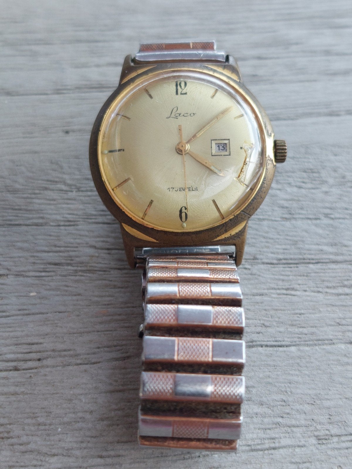 Vintage Laco horloge met gouden kast en rekband, Sieraden, Tassen en Uiterlijk, Antieke sieraden, Ophalen of Verzenden, Goud, Overige typen