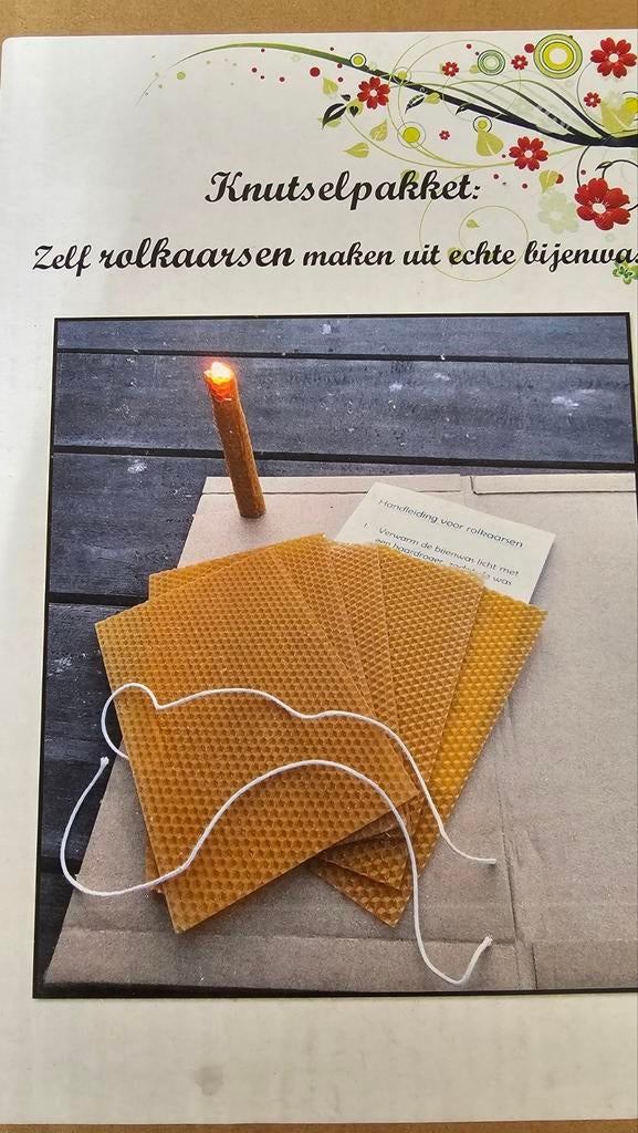 Knutselpakket: 5 Bijenwas Rolkaarsen Maken - Nieuw, Geel, Nieuw, Ophalen of Verzenden, Natuurlijk materiaal