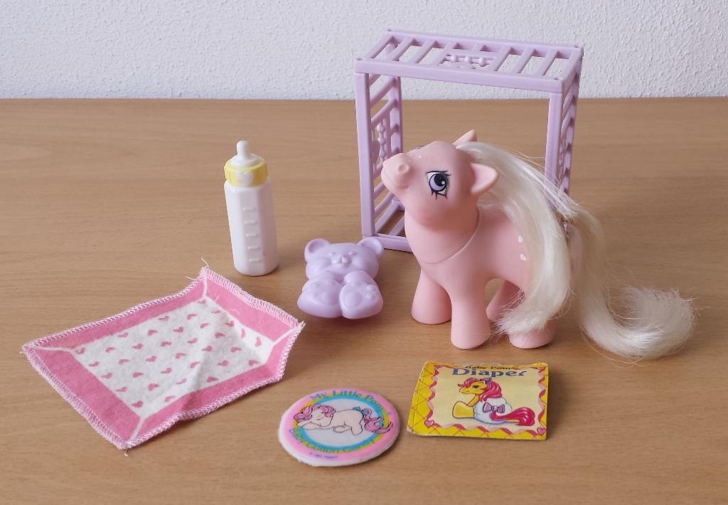 My Little Pony G1 - Baby Cotton Candy 2 + Play & Care Acces., Gebruikt, Ophalen of Verzenden, Hasbro, Nvt