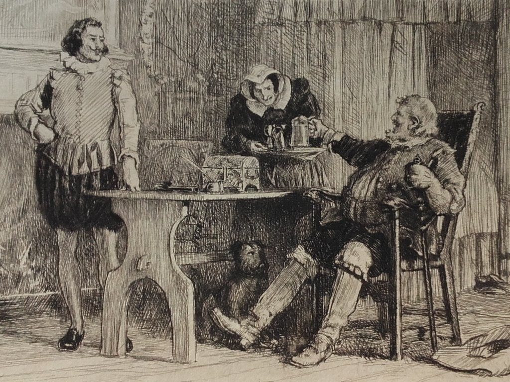 Originele antieke ets uit Engeland met Duke Hildebrod., Dagelijks leven, 1800 - 1899, Ets, Ophalen of Verzenden