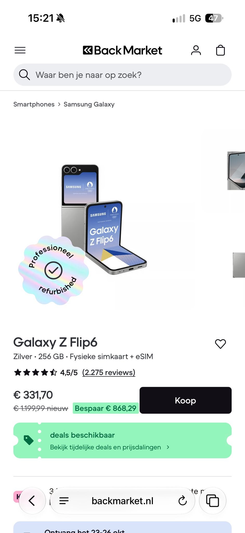 Gezocht: Samsung Galaxy Z Flip 6, 7 of 8, Telecommunicatie, Ophalen of Verzenden, Refurbished, Galaxy Z Flip