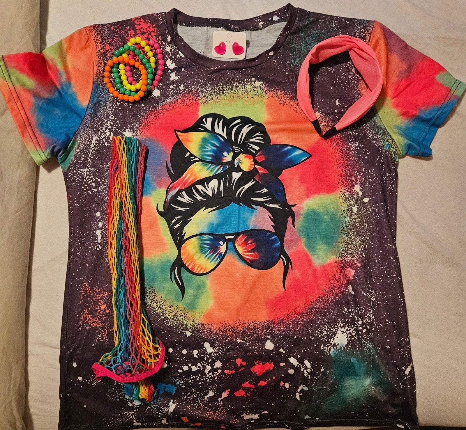 SHIRT MET NEONKLEUREN EN ACCESOIRES MAAT XXL, Ophalen of Verzenden, Nieuw