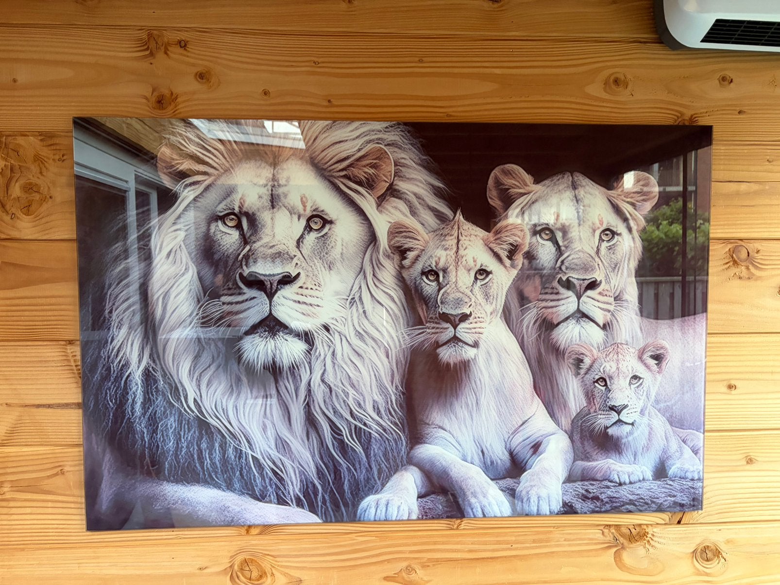 Prachtige Leeuwenfamilie Print - Wit en Majestueus, Ophalen, Gebruikt, 100 tot 125 cm, Print