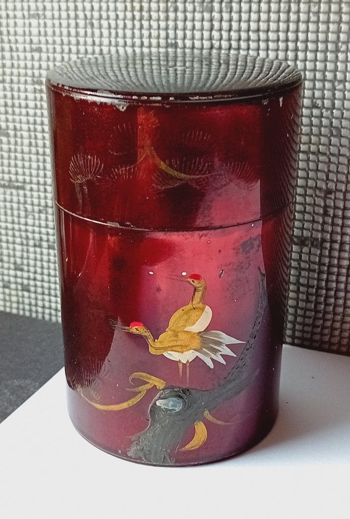 antiek japans lakdoosje met kraanvogels, Verzenden
