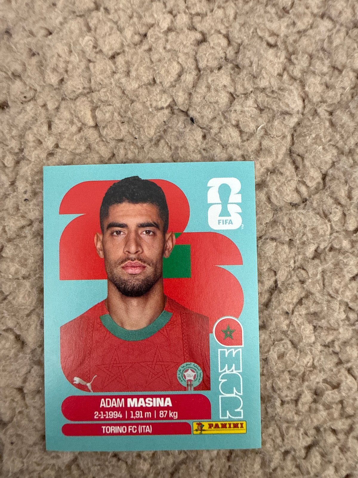 Adam Masina Panini FIFA Voetbalsticker - Torino FC, Ophalen of Verzenden, Nieuw, Buitenlandse clubs, Poster, Plaatje of Sticker
